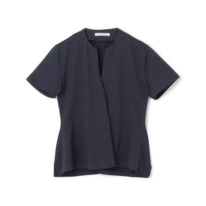 【洗える】STOCK / オーガニックコットン半袖Vスリットトップス （Navy）｜詳細画像