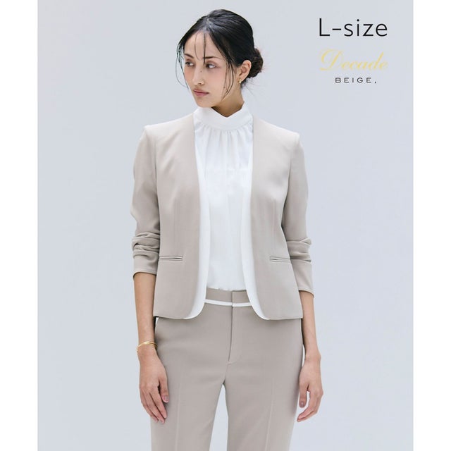【洗える・L-size】CINDY / ダブルカラージャケット （Taupe x White）