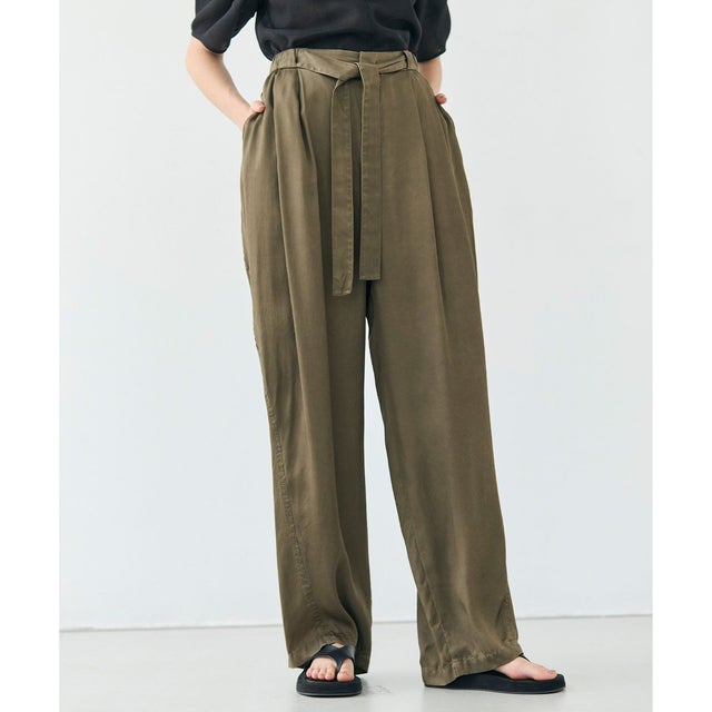 【洗える・VERY 6月号掲載】PAWPAW / ウエストリボンタックワイドパンツ （Khaki）