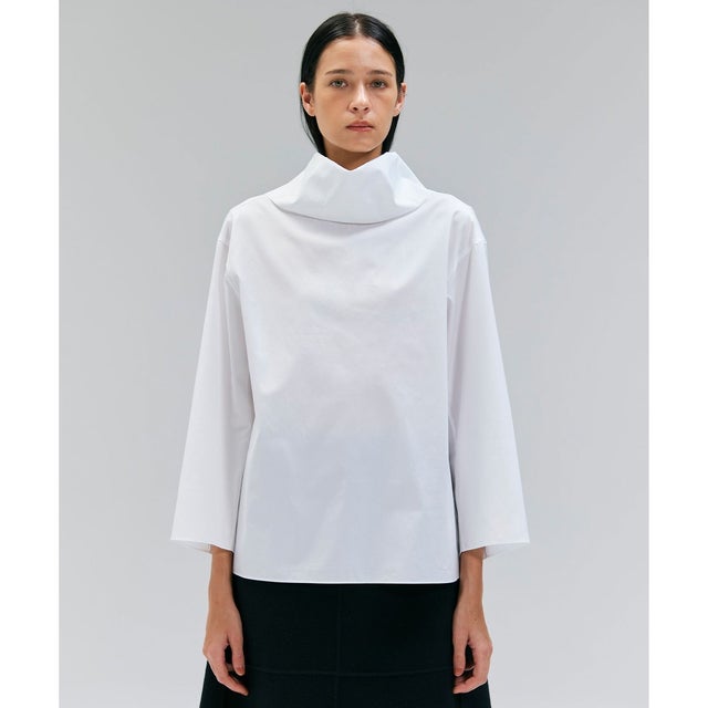 【洗える】PERRY / コットンロールカラープルオーバーブラウス  （White）