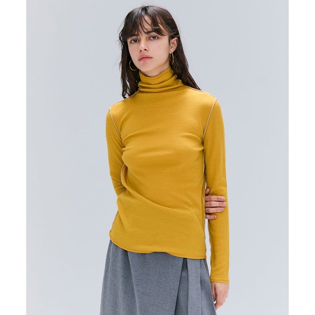 【洗える・GISELe 10月号掲載】FORD / ウール配色メローハイネックカットソー （Mustard）