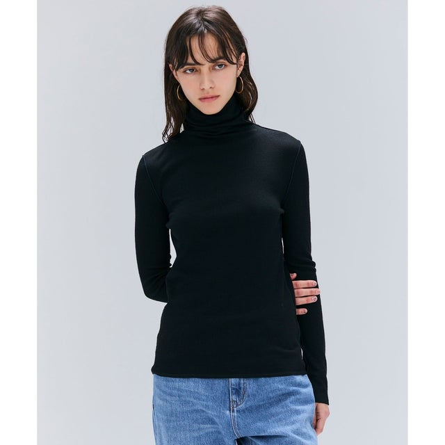 【洗える・GISELe 10月号掲載】FORD / ウール配色メローハイネックカットソー （Black）