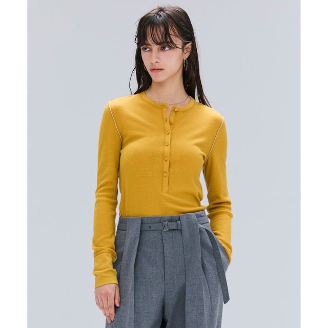 【洗える・GISELe 10月号掲載】FORD / ウール配色メローヘンリーネックカットソー （Mustard）