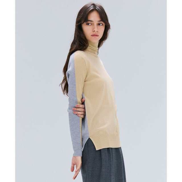 【洗える・VERY NaVY掲載】LA MONNAIE / バイカラーウールタートルニット （Mustard × L.Gray）