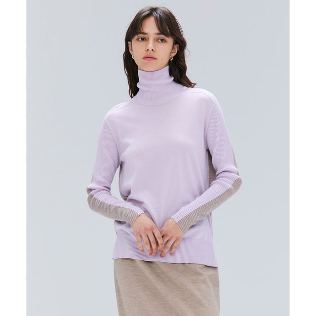 【洗える・VERY NaVY掲載】LA MONNAIE / バイカラーウールタートルニット （Lilac × Taupe）