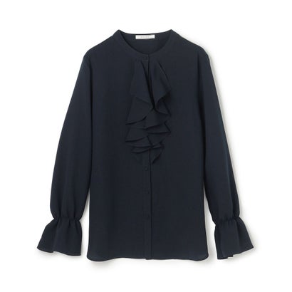 BEIGE, 【WEB限定・洗える】CLARION / バンドカラーフリルブラウス （Navy）｜詳細画像