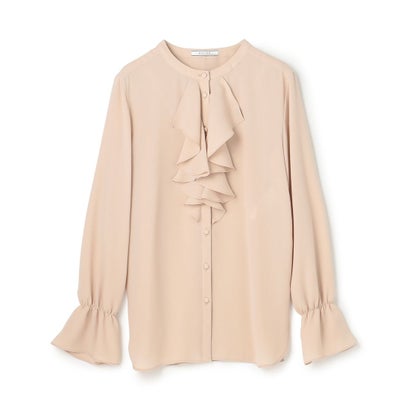 BEIGE, 【WEB限定・洗える】CLARION / バンドカラーフリルブラウス （Navy）｜詳細画像