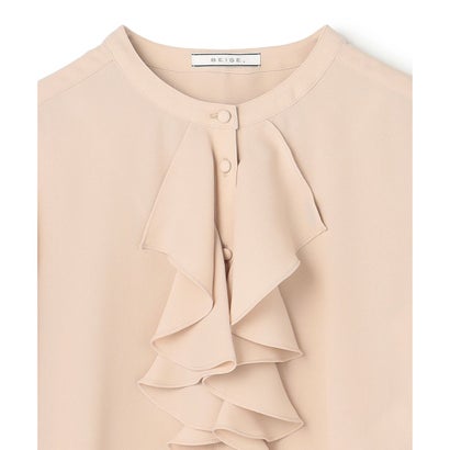 BEIGE, 【WEB限定・洗える】CLARION / バンドカラーフリルブラウス （Navy）｜詳細画像
