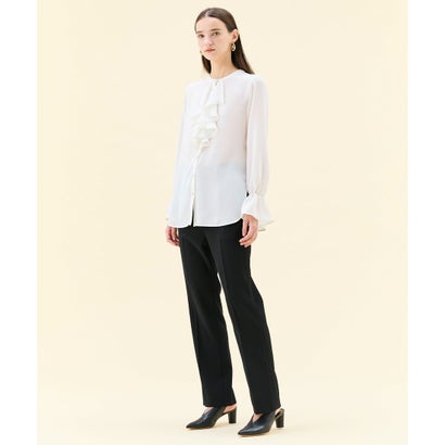 BEIGE, 【WEB限定・洗える】CLARION / バンドカラーフリルブラウス （Navy）｜詳細画像