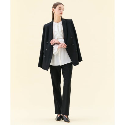 BEIGE, 【WEB限定・洗える】CLARION / バンドカラーフリルブラウス （Navy）｜詳細画像
