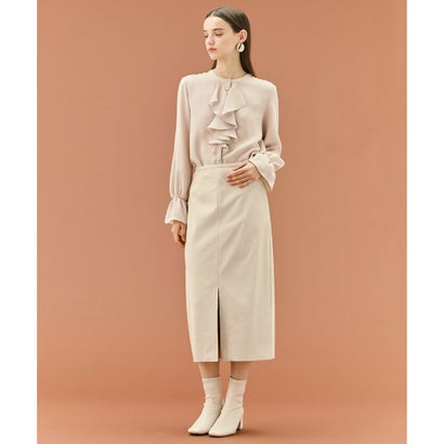 BEIGE, 【WEB限定・洗える】CLARION / バンドカラーフリルブラウス （Navy）｜詳細画像