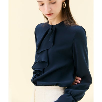 BEIGE, 【WEB限定・洗える】CLARION / バンドカラーフリルブラウス （Navy）｜詳細画像