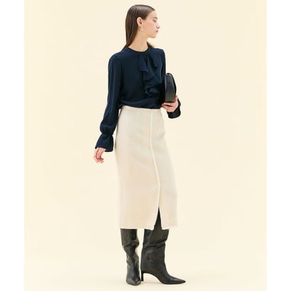 BEIGE, 【WEB限定・洗える】CLARION / バンドカラーフリルブラウス （Navy）｜詳細画像