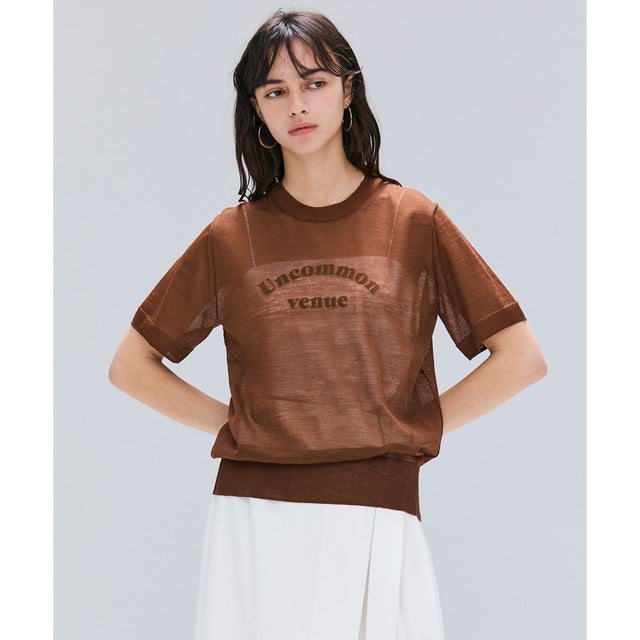 【洗える・GLOW 10月号掲載】CADDO / シアーウールメッセージロゴTニット （Brown）