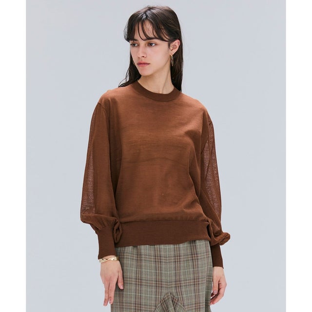 【洗える】CADDO / シアーウールクルーネックトップス （Brown）