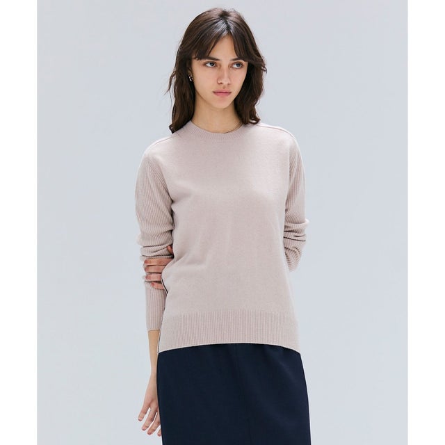 【洗える】POMPE / ウールカシミヤ配色ラインクルーネックニット （ Taupe×Bordeaux ）