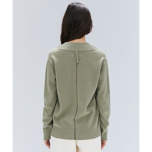 【洗える】POMPE / ウールカシミヤ配色ラインVネックニット （L.Khaki×Black）