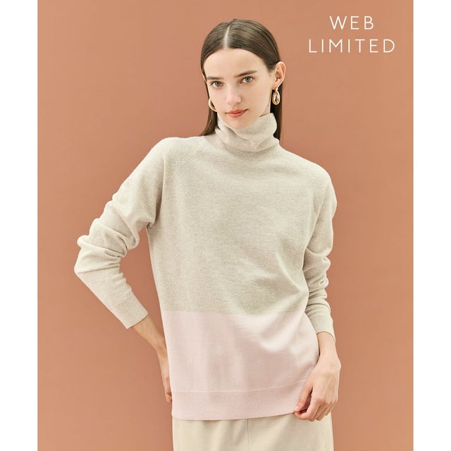 【WEB限定・洗える】DEMING / バイカラーウールタートルネックニット （Taupe × Nude）