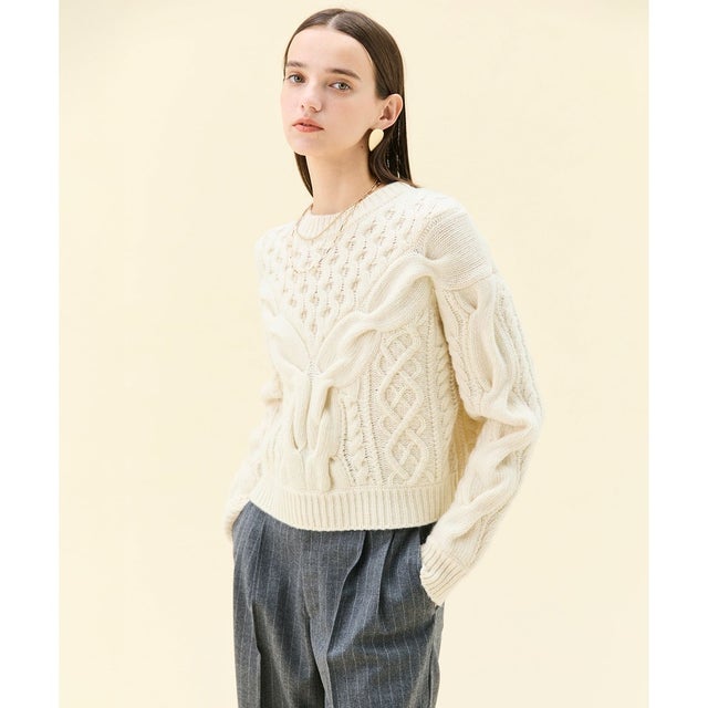 【VERY掲載】RULE / ウールカシミヤアラン編みクロップドニット （Off White）