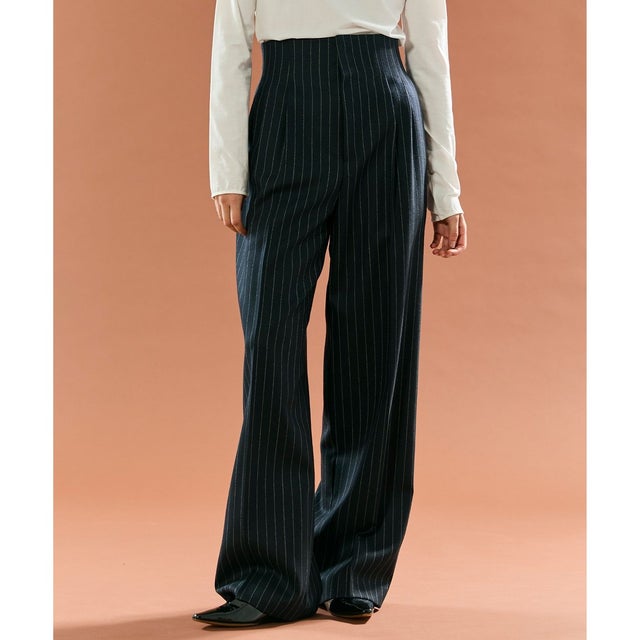 【Precious掲載】DELAND / ウールピンストライプハイウエストタックパンツ （Navy St.）