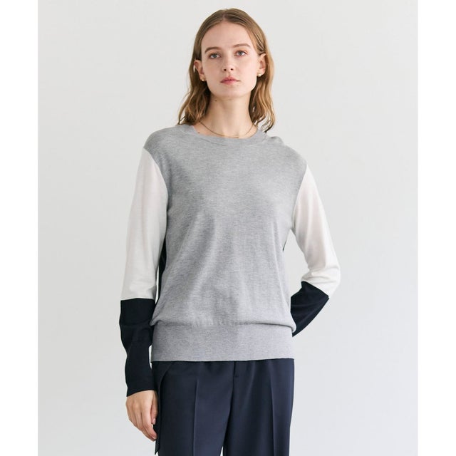 CHLOR / ウールシルク配色クルーネックニット （Gray）