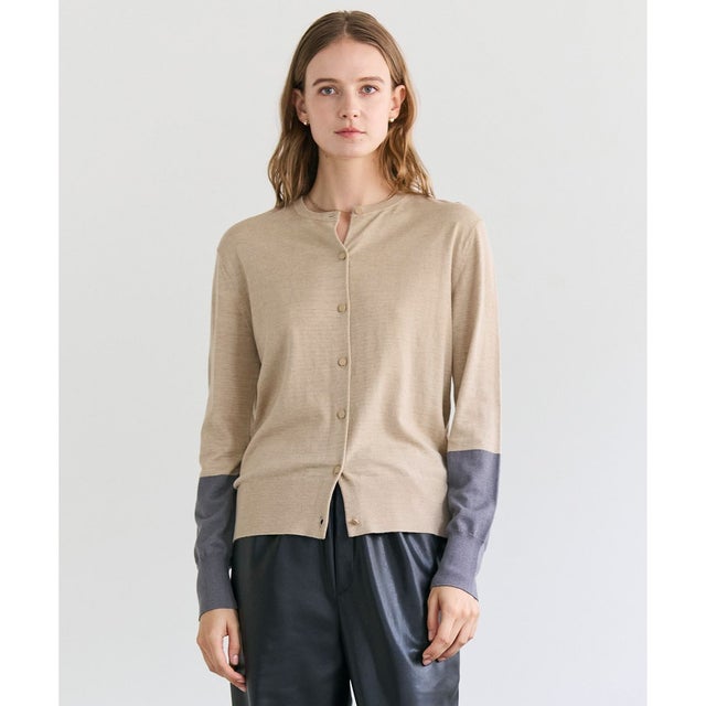 CHLOR / ウールシルク配色クルーネックカーディガン （Beige）