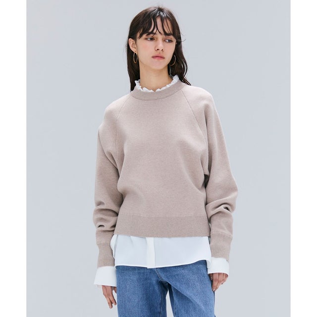 【洗える・Precious掲載】TAFT / コットンカシミヤスウェットニットトップス （Taupe）