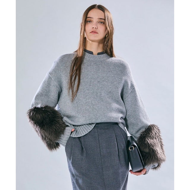 【洗える・VERY NaVY12月号掲載】CHESTER / フェイクファークルーネックニット （Md.Gray）