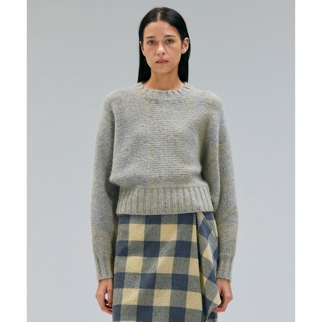 MARANA / モヘア混ミックスドルマンニット （Gray x Mustard）