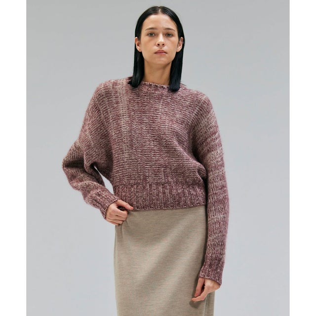MARANA / モヘア混ミックスドルマンニット （Taupe x Bordeaux）