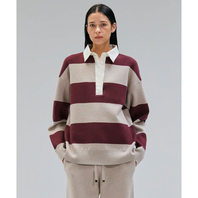【洗える】TAFT / コットンカシミヤラガーニット （Taupe × Bordeaux）