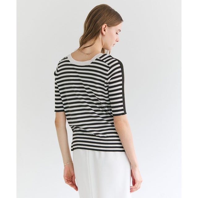 JULIE / コットンシルク 2WAY半袖ニット （Ecru×Khaki ）