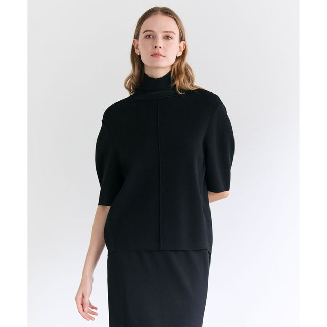 【ロングセラー】LAURA / ストレッチショートスリーブニット （Black）