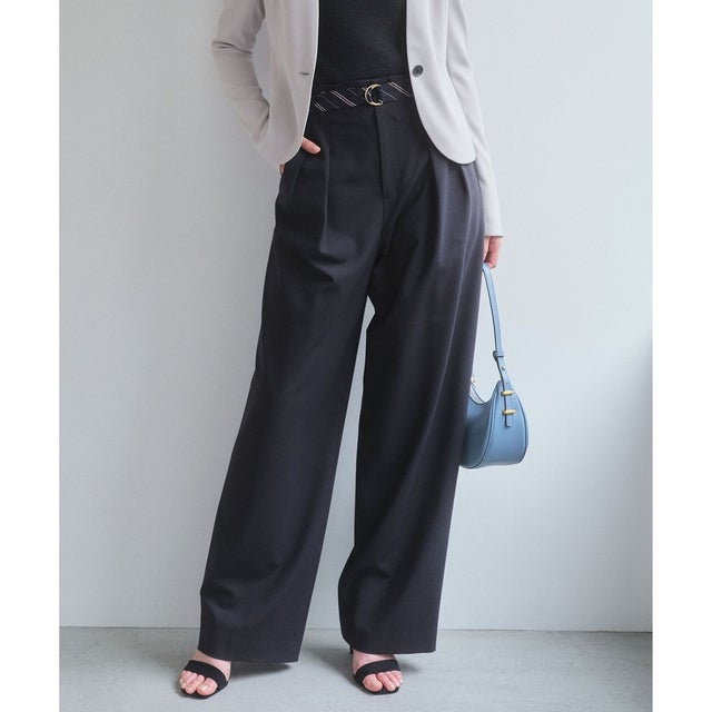 ZEPHYR / ベルト付き 2タックワイドパンツ （Navy）