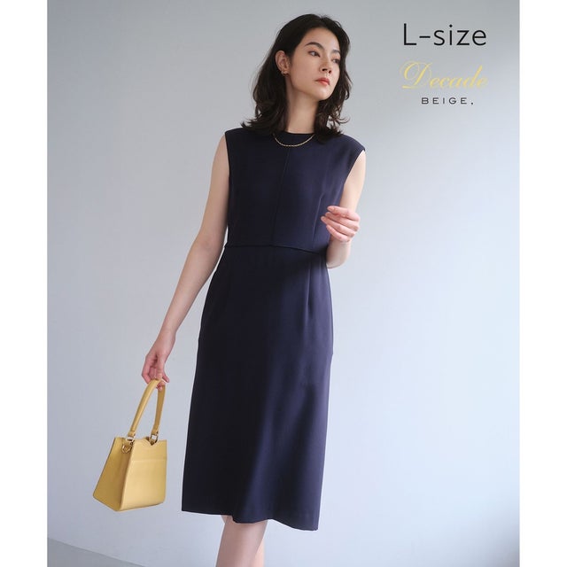 【Lsize・セットアップ対応】CINDY / 配色ライン クルーネックドレス （Navy x Black）