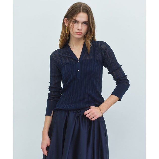 GOVERNOR / シアーリブ スキッパーニット （Navy）