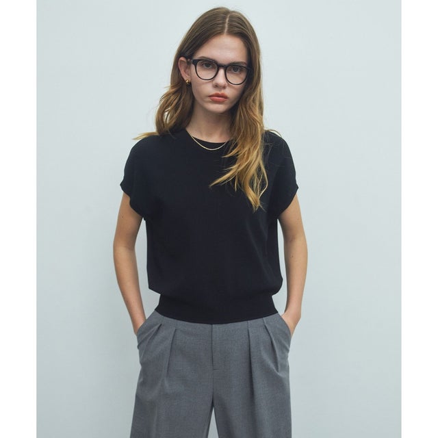 【ロングセラー】LAURA / ストレッチ ドロップショルダーニット （Black）