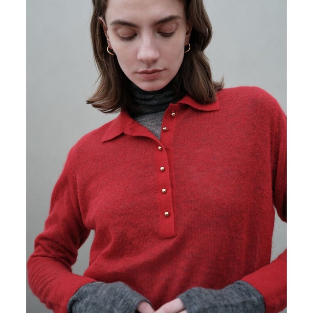 ELM / シアーモヘア ニットポロ （Red）