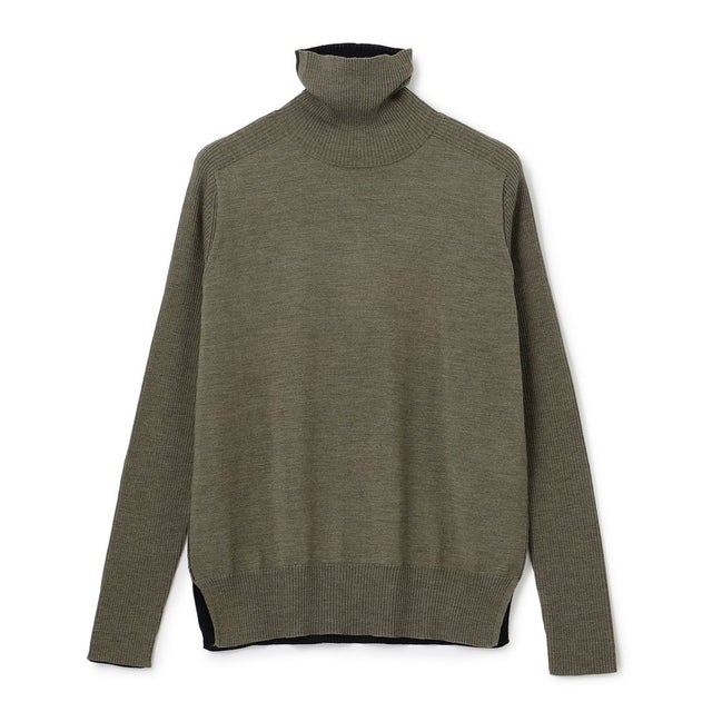【新色追加】LA MONNAIE /  カラーブロッキングタートルニット （Khaki×Navy）