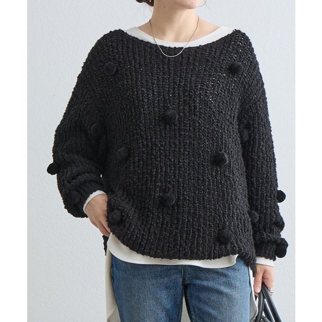 ポンポンニットプルオーバー （black）