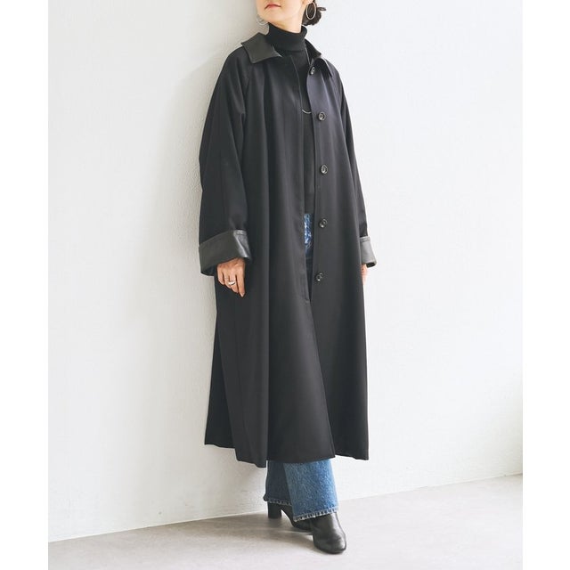 レザーコンビウールギャバテントコート《15 quinze》 （navy）