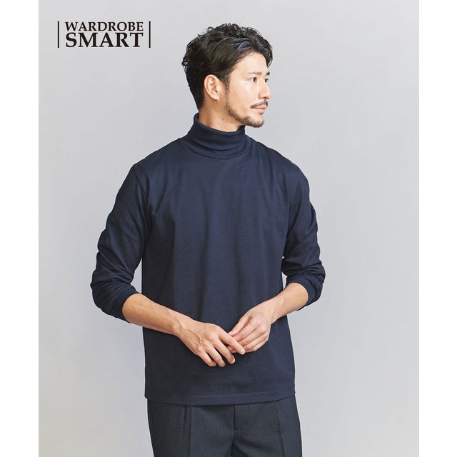 【WEB限定 WARDROBE SMART】 クリア ガスコットン タートルネック カットソー【抗菌・防臭】 （NAVY）