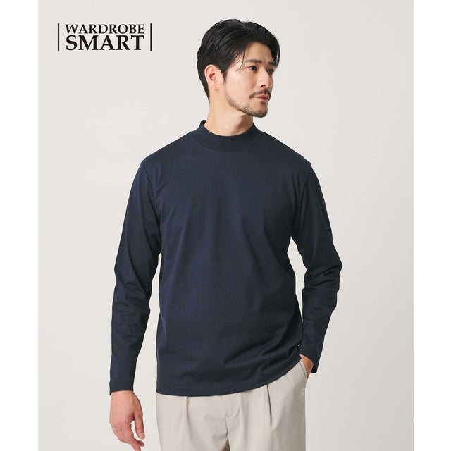 【WEB限定 WARDROBE SMART】クリア ガスコットン モックネック カットソー【抗菌・防臭】 （NAVY）