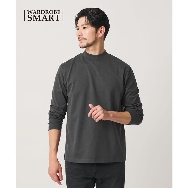 【WEB限定 WARDROBE SMART】クリア ガスコットン モックネック カットソー【抗菌・防臭】 （DK.GRAY）