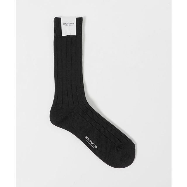 シルケット リブ レギュラー ソックス （BLACK）