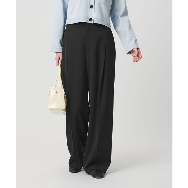 【WEB限定 Wardrobe DAILY MINIMAL】ダブルクロス タックワイドストレートパンツ －ウォッシャブル－ （BLACK）