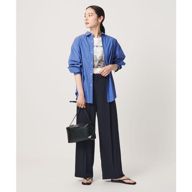 【WEB限定 Wardrobe DAILY MINIMAL】ダブルクロス タックワイドストレートパンツ －ウォッシャブル－ （NAVY）