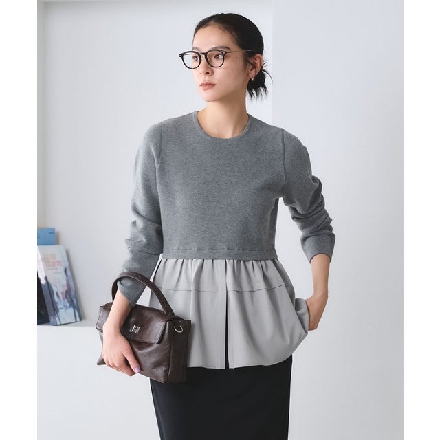 【WEB限定 Wardrobe DAILY MINIMAL】レイヤードフレアニットプルオーバー ウォッシャブル （DK.GRAY）