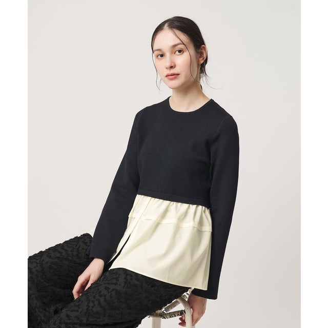 【WEB限定 Wardrobe DAILY MINIMAL】レイヤードフレアニットプルオーバー ウォッシャブル （NAVY）