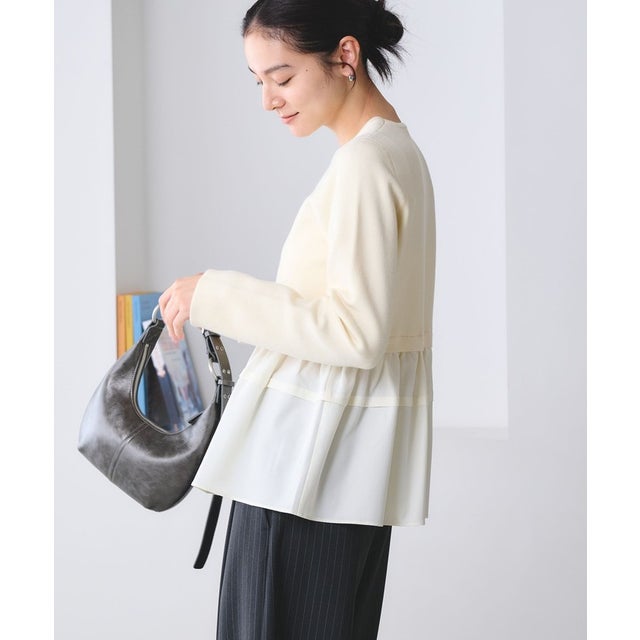 【WEB限定 Wardrobe DAILY MINIMAL】レイヤードフレアニットプルオーバー ウォッシャブル （OFF WHITE）
